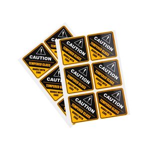 Étiquettes de mise en garde extérieures en PVC blanc personnalisées autocollants fond jaune mots noirs avertissement autocollant de couleur carrée