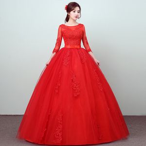 Personnalisé Blanc Rouge Robe De Mariée 2017 Nouvelle Arrivée Printemps Été 3 Trimestre Manches Douce Princesse Robes De Mariée Robes De Novia