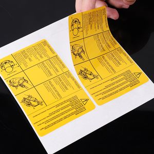 Autocollants adhésifs d'avertissement en PVC jaune personnalisés, étiquettes d'emballage d'alarme électronique imprimées avec une conception sans colle forte