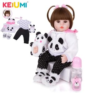 Lindo 48 cm Precioso Reborn Baby Doll Cuerpo de tela Relleno Realista Bebés Muñeca Cosplay Panda Juguete para niños pequeños Regalo de cumpleaños 240125