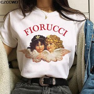 Linda camiseta coreana Angel Baby, camisetas, ropa para mujer, camisetas holgadas con cuello redondo Harajuku de gran tamaño con estampado de letras Fiorucci