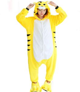 Pijamas de animales bonitos, ropa de Cosplay de dibujos animados de tigre amarillo, ropa de invierno para adultos para dormir en casa, Pijama de franela con cola Unisex6442006