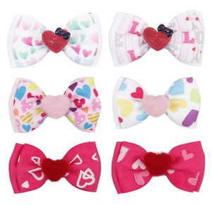 Coue de bébé mignon Bows Valentine039 Jour de bébé Ball Fur Love Heart Barrets For Girls Double Bowknot Coils Clips Kids Hair Accessor4330846