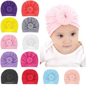 Mignon bébé Turban chapeau avec boule ronde chapeaux pour enfants nouveau-né bonnet haut noeud casquettes enfants Photo accessoires douche cadeau accessoires