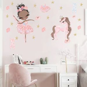 Mignon ballerine licorne étoile Stickers muraux pour chambres d'enfants filles bébé chambre chambre pépinière décor Kawaii fée princesse papier peint