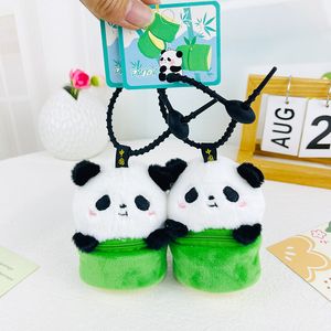 Mignon Bamboo Tube Panda en peluche zéro portefeuille Girl Heart Eatephone Sac mini sac de rangement Clean Chain Liber Bag Pendant