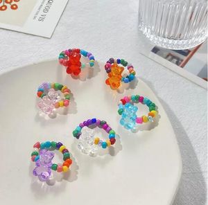 Anillo de oso bonito, anillos elásticos ajustables de resina de Color gelatina innovador, joyería para mujer y niña, regalo de fiesta de cumpleaños de San Valentín