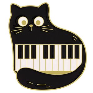 Linda música de gato negro esmelo pin animal notas musicales de instrumentos de piano de piano