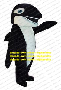 Mignon Requin Noir Baleine Mascotte Costume Mascotte Selachimorpha Cétacé Adulte Avec Blanc Chubby Belly Beaucoup De Dents No.704 Free Ship