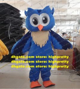 Mignon hibou bleu et chouette brune Costume de mascotte Mascotte adulte avec de petites rayures bleues ailes Orange pieds tenue de fête Costume No.873