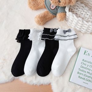 Mignon bowknot dentelle chaussettes femmes filles coton chaussette respirante chaussette blanche black mode hosiery haute qualité