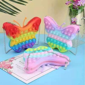Mignon papillon Type Macaron arc-en-ciel couleur jouets Animal sac à main sensoriel Tationery Simple fossette étui pièce cadeau