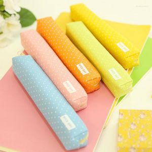Cute Candy Color Pencil Case Kawaii Dot Canvas Pen Bag Stationery Pouch For Girls Gift Office School Supplies