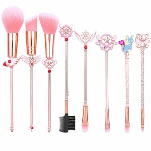 Mignon Cardcaptor Sakura Pinceaux de maquillage Set Outfit Rose cheveux synthétiques Rose Gold Brush Profial Artist Brush Tool Top qualité u2ga #