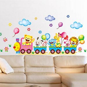 Mignon dessin animé animal train chambre d'enfant maternelle décoratif stickers muraux PVC fond stickers muraux décoration de la maison