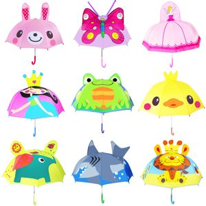 Paraguas de dibujos animados lindos para niños, paraguas creativo de mango largo con modelado de orejas en 3D para niños y niñas, sombrilla de 8K, 18 estilos