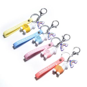 Mignon dessin animé résine alpaga porte-clés arc-en-ciel multicolore porte-clés téléphone portable sac créatif pendentif Couple porte-clés cadeau