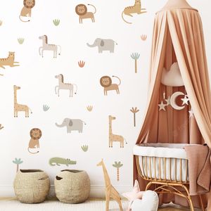 Dibujos animados lindos animales de Safari León jirafa elefante pegatinas de pared para guardería para habitaciones de niños decoración para sala de estar calcomanías de pared papel tapiz