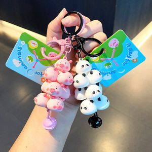 Mignon dessin animé empilage Animal belle Panda cochon poulet porte-clés Couple PVC étudiant sac pendentif porte-clés pour fille fête d'anniversaire cadeau 2346