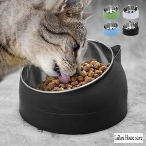 Cuenco lindo para gatos y perros para proteger la columna cervical Cuencos de comida de acero inoxidable para mascotas con boca oblicua de 15 grados para un cuenco para comer para gatos WLL-928