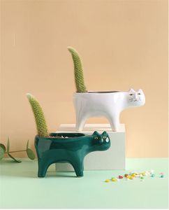 Chat mignon en céramique jardin pot de fleur image animale plantes de cactus planteur plante succulente conteneur ornements de table décoration 0704