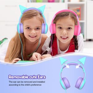 Mignon chat oreille enfants casque avec volume limité enfants casque stéréo filaire écouteur pour garçons et filles casque anniversaire cadeau de noël