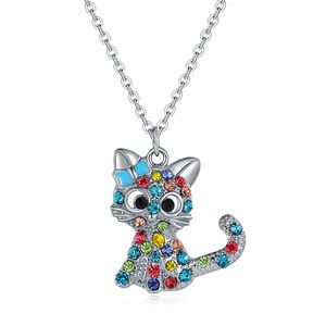 Lindo gato unicornio colgante collar para mujeres niñas niños moda colorido cristal dibujos animados animales collares joyería regalos