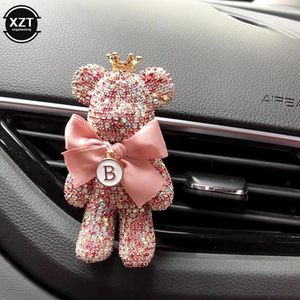 Cute Diamond Crystal Car Air Freshener Vent Clip Decor Cartoon Bear Perfume Fragrance Auto Diffuser Scent Accessories