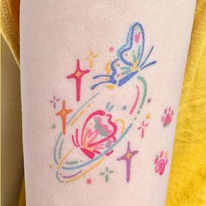 Lindo dibujo color Starlight mariposa tatuaje pegatinas mujeres hombres flor tatuajes temporales Y2K tatuaje falso productos baratos Tatto