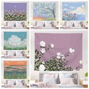 Mignon fleurs tapisserie chambre décor Kawaii fille dortoir tenture murale Tapiz lune nuit coréen décoration Nature Tenture murale