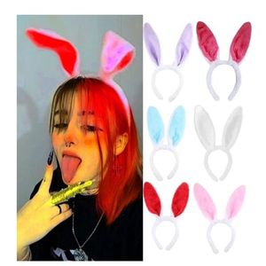 Lindas diademas con Orejas de conejo esponjosas para mujeres Halloween Pascua Anime Cosplay banda para el cabello sombreros accesorios para el cabello de conejito femenino GC1261