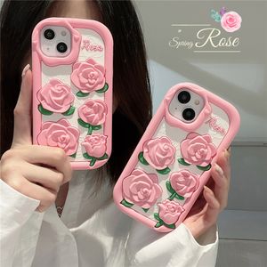 Coque Mignonne Fun 3D Rose pour iPhone 14 Pro Max 13 12 Housse en Silicone Souple