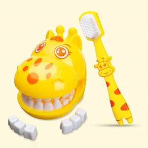 Cute Giraffe Modeling Dental Doctor Toys Roleplaying Games Set Tooth Brush Pretend Play Hospital Kids Toys for Children Gifts 220725