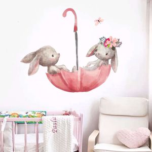 Ballet gris mignon Ballet de lapin autocollants muraux pour enfants chat chat bébé stickers muraux fleur rose pour fille de chambre décoration de maison