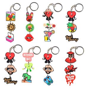 Lindos llaveros Bad Bunny Shoes Jibitz Pvc suave Colgante Croc Charms Decoración Llaveros Anillos Accesorios Favores Regalo Dibujos animados Animal Corazón Bolsa Joyería