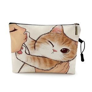 Bolsa de maquillaje de gato besándose lindo con bolsas organizadoras de patrón de impresión para viajes S Bolsa Cosmética de mujer 220218