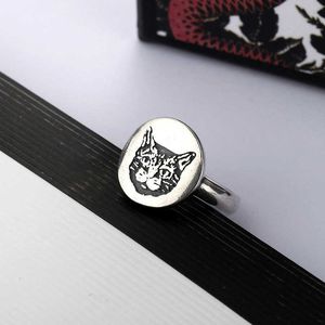 Bonito anillo de gato con letras para mujer, anillo chapado en plata de alta calidad, anillo con abalorio de personalidad, suministro de joyería de moda con caja