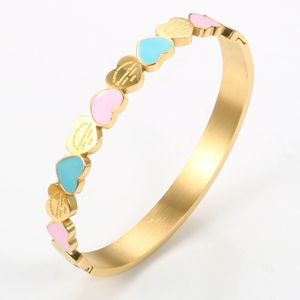 Cute Love Heart Gold Plating Staiess Steel Lucky Cuff Bangles Women Girls Wedding Party Charm Bangles Jewelry Gift241A
