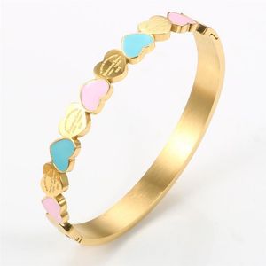 Cute Love Heart Gold Plating Staiess Steel Lucky Cuff Bangles Women Girls Wedding Party Charm Bangles Jewelry Gift2997