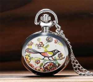 Lindo pájaro pájaro en el árbol Pettern Silver Mini Quarzt Pocket Watch for Men Women Children Collar de cadena delgada 7806521