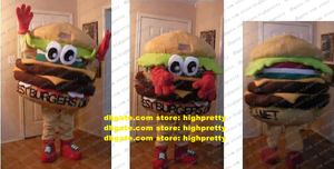 Cute mascota disfraz de hamburguesas marrones Bests Burgers on the Planet Ham Burger Bun Panettone Pan con manos rojas No.586