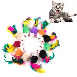 Lindo Mini suave polar falso ratón gato juguetes pluma colorida divertido juego juguetes de entrenamiento para gatos gatito cachorro suministros para mascotas al por mayor