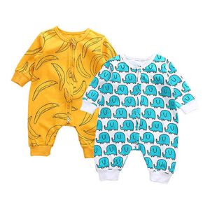 Mignon nouveau-né unisexe bébé garçon fille coton vêtements bébés petit éléphant barboteuse combinaison tenues nouveau-né bébé jaune banane tissu G1221