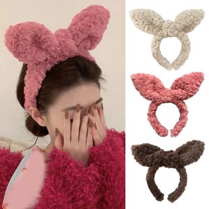 Serre-tête oreilles de lapin en peluche pour femmes, joli bandeau de lavage du visage, en fourrure blanche, automne et hiver