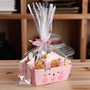 Lindo conejo translúcido plano superior abierto bolsa CakeCookie Wrappers, dulces, paquete (95set / lot 1set = 1bag +1 base de papel + Clip Tie)