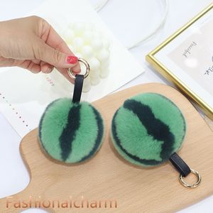 Mignon véritable véritable lapin/Rex fourrure pastèque pompon breloque pour sac porte-clés pendentif voiture téléphone porte-clés cadeau