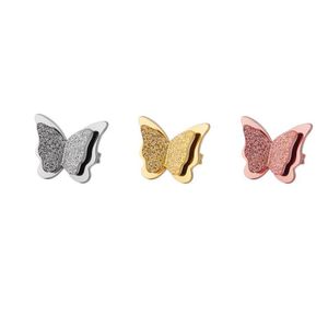 Mignon or Rose givré papillon goujon filles exquis en acier inoxydable Animal boucle d'oreille pour femmes enfant bijoux cadeau 1 paire
