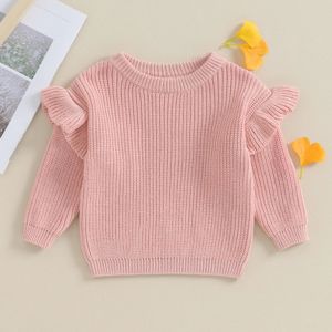 Lindo volante de manga larga para bebés suéteres de invierno cálido para niños pequeños ropa de punto sólido crochet jersey tops prendas de punto sueltas 240124