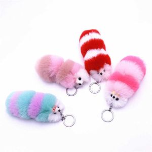 Mignon Simulation renard fourrure Pompon porte-clés Animal souris porte-clés pour femmes sac cintre voiture suspendu pendentif poupée G1019