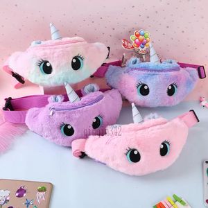 Lindos niños unicornios Fanny Pack Girls Bag de cintura Pelio de felpa Cinturón Gradiente Color Bagbag de dibujos animados Bolsas de viaje de viaje